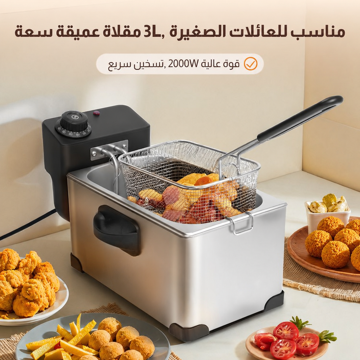 🔥 قلاية زيت كهربائية 3 لتر – قوة 2000 واط لقلي سريع ومقرمش